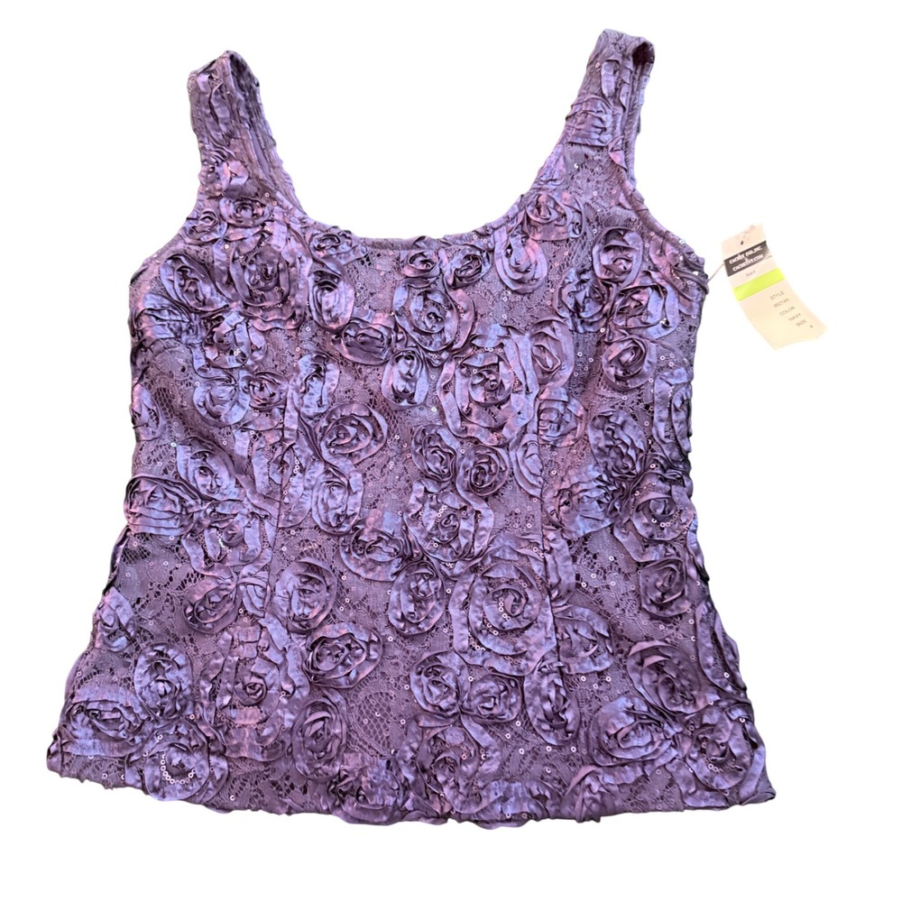 Cachet‎ Navy Blue Rosette Sequin Lace Tank Top 89214A Size 4